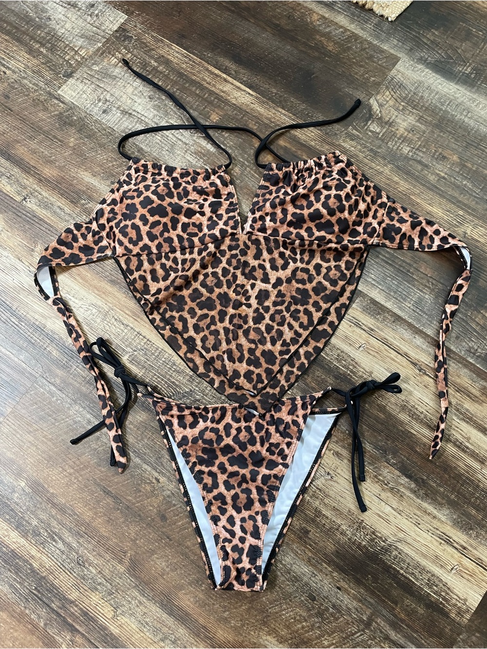 Leopard Print Triangle Tie-Side Bikini Set